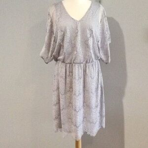 Alfani Gray Lined Lace Midi/Knee Length Scalloped Hem Dress Large
